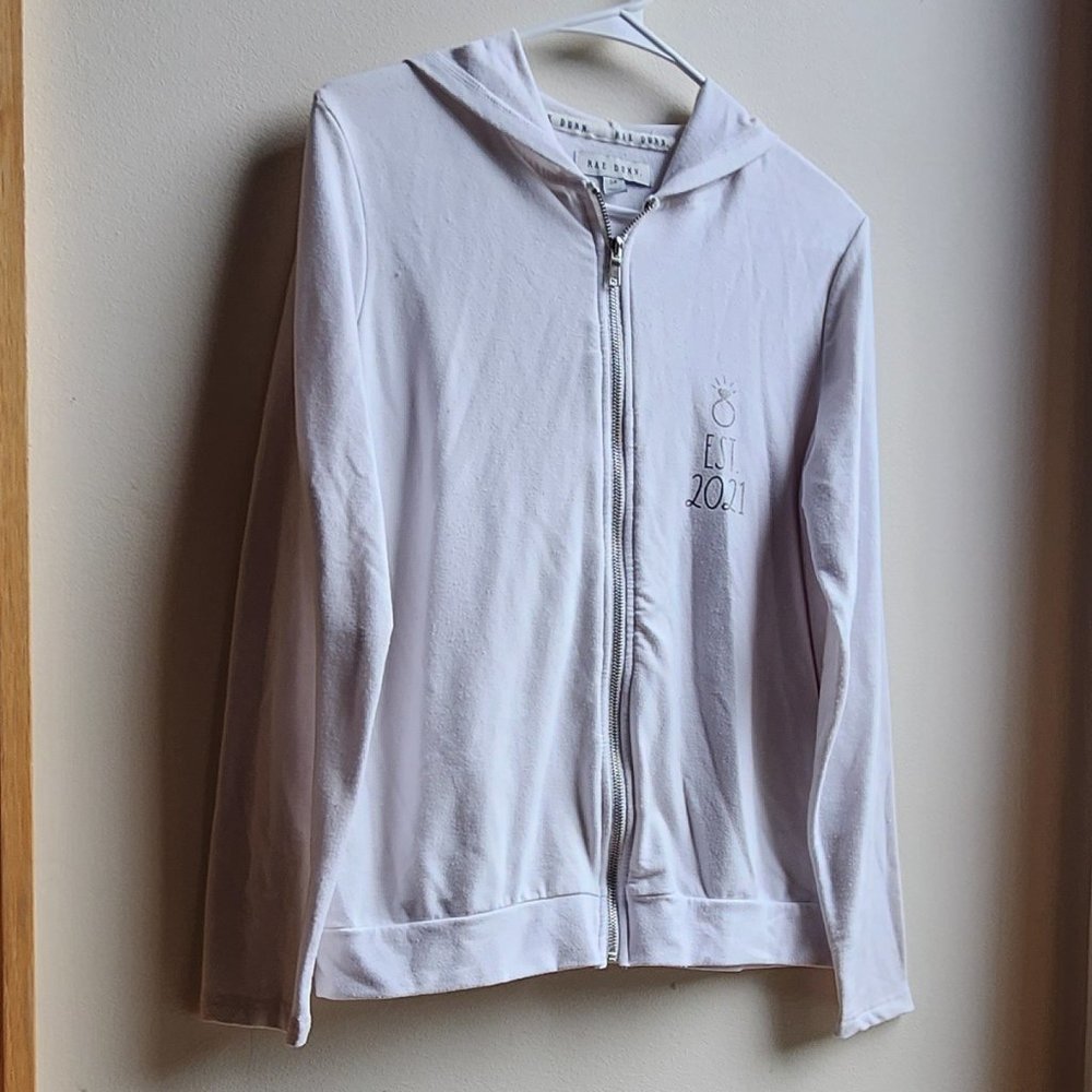 Rae Dunn "Wifey" Est. 2021 White Zip-Up Hoodie Size Small